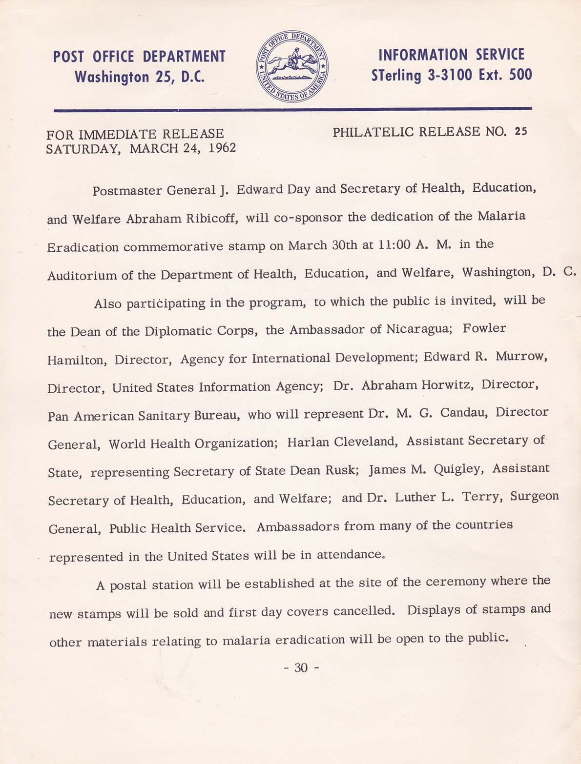 POD Information Service - March 24, 1962