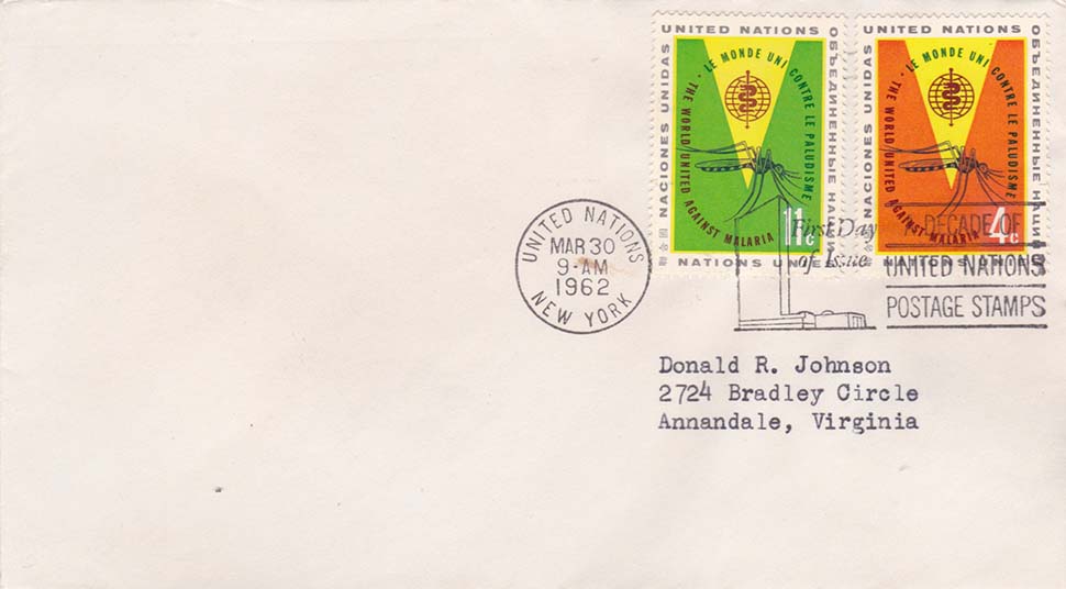 United Nations Scott 102-103 FDC Addressed to Donald R Johnson Number 1
