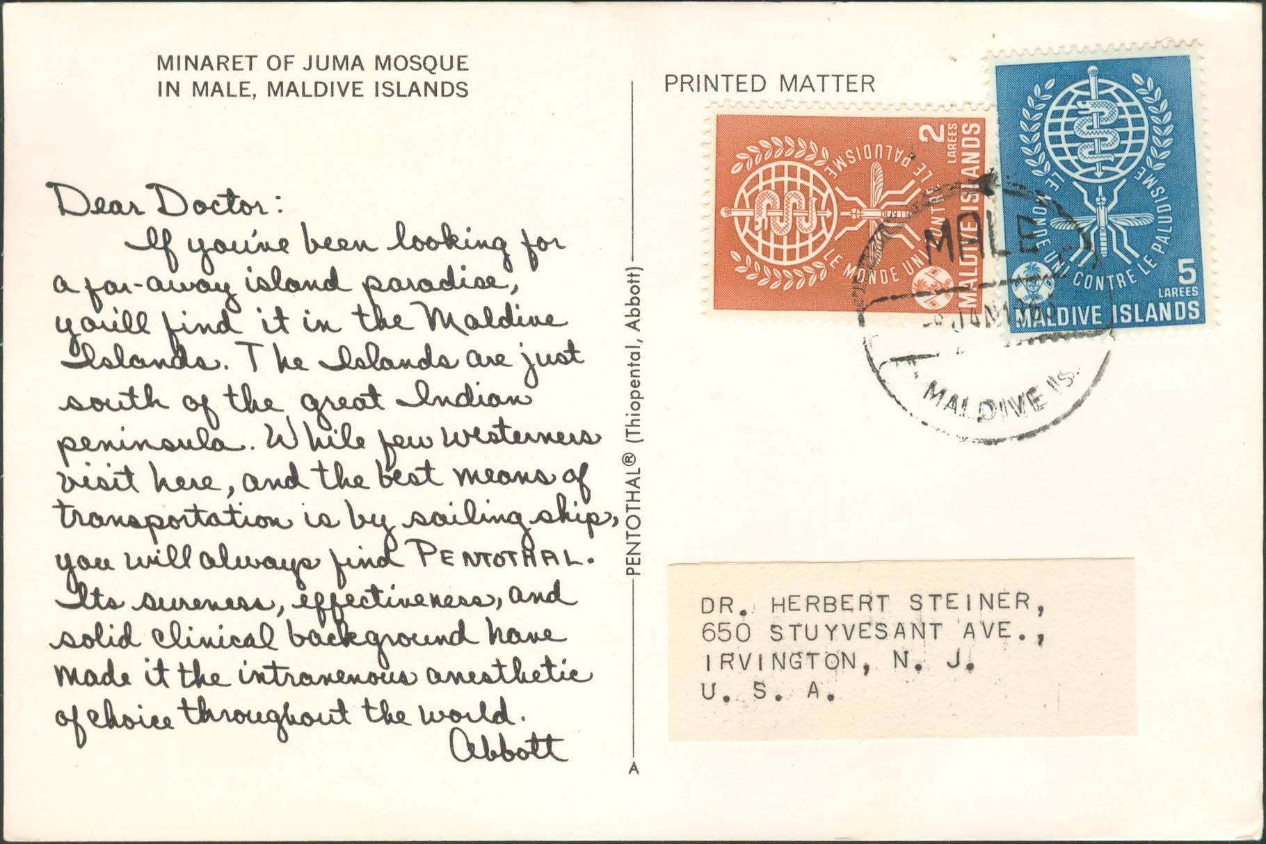 Dear Doctor Postcard - Type A - United States - 1963, Jan 8