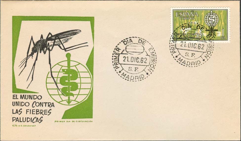 FDC with cachet design in green: M.S. DIFUSIONES