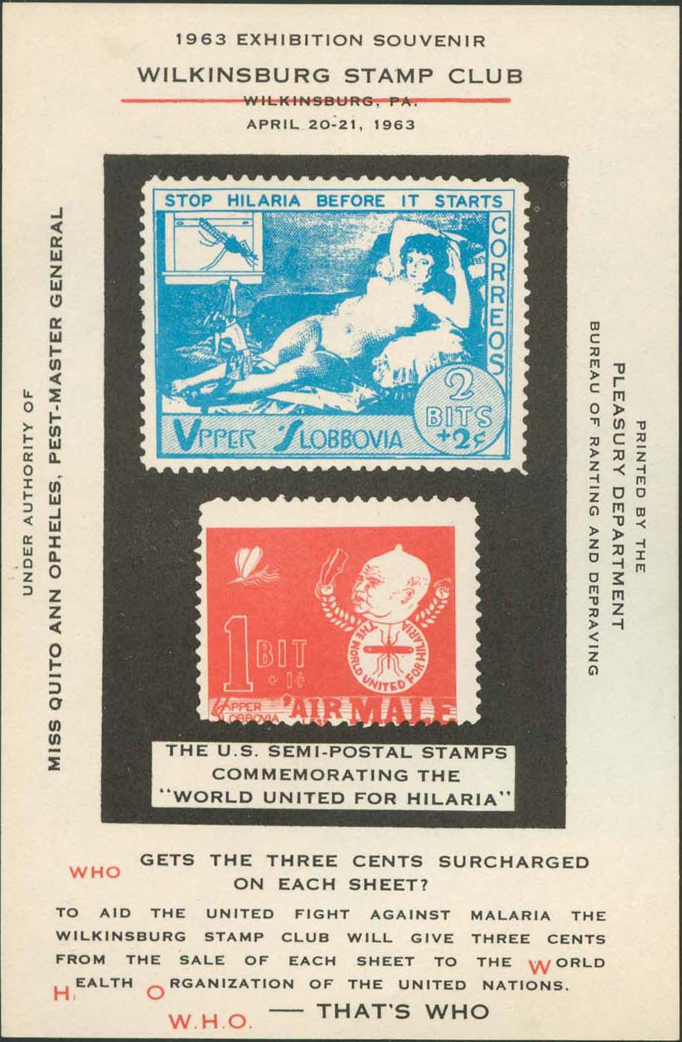 Wilkinsburg Stamp Club Souvenir Sheet Red Shifted Down .16 Centimeters.