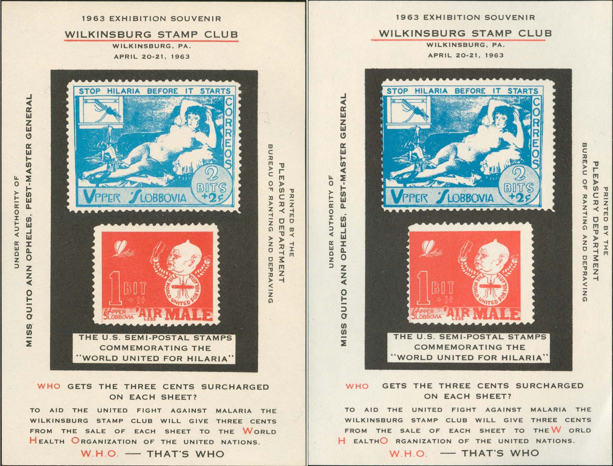 Wilkinsburg Stamp Club Souvenir Sheet - Normal And Red/Blue Shifted Left Side By Side Comparison