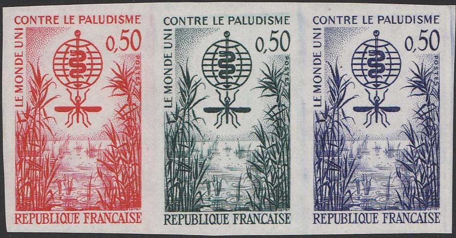 France Scott 1032 Trial Color - Strip of 3